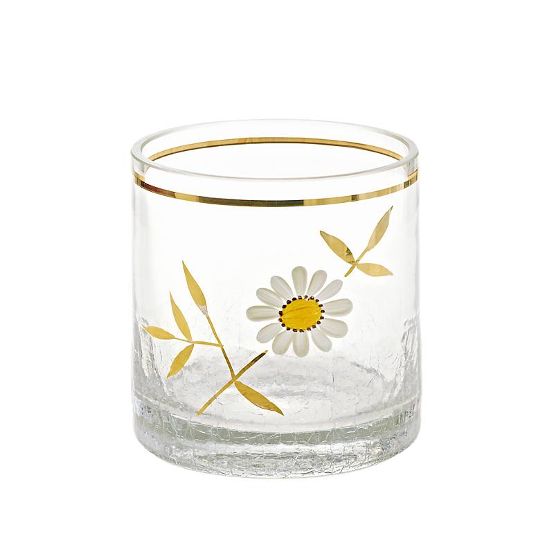 Trinkbecher mit Gänseblumen Lucky Daisy 350ml, Transparent/Gold, aus Glas