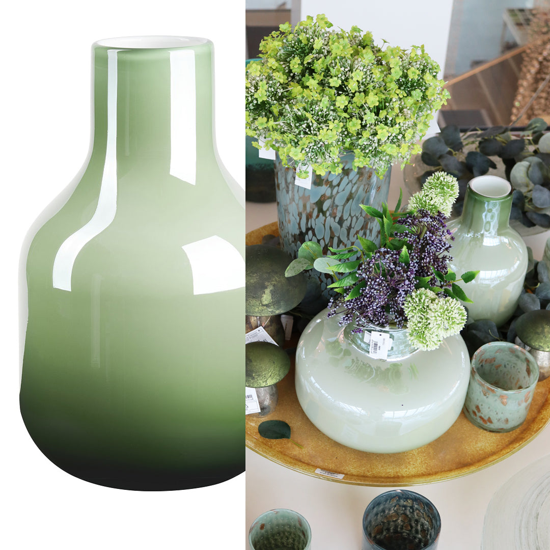Flaschenvase Glasvase Perlmuttglanz Pastell GrŸn 26,5cm