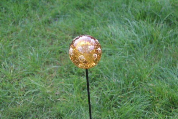 Gartenkugel gelb Bubble Mini Murmel Blumenbeet Dekoration Handmade 9cm mit Stab