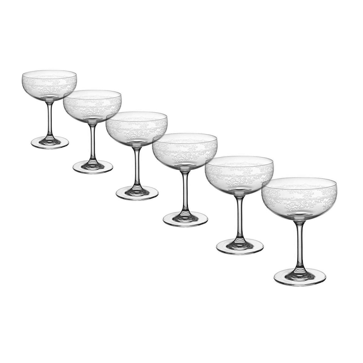 Sektschale 6er-Set Schaumweinschale Champagner Kristallglas 280ml Panto Floral