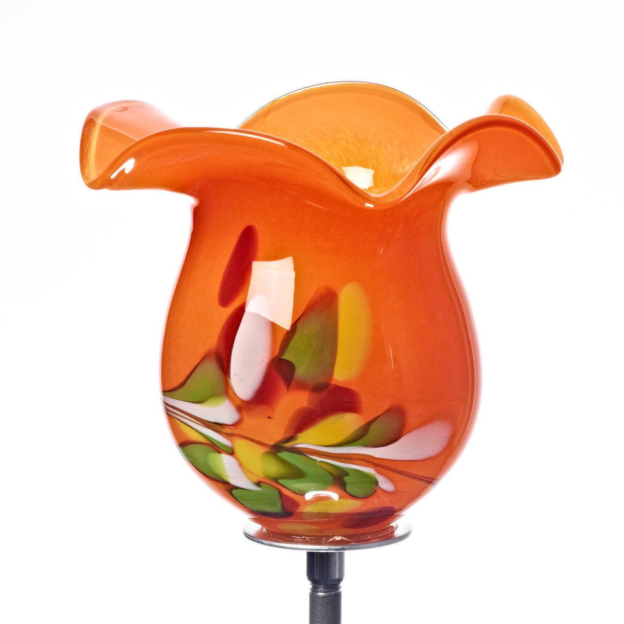 Windlicht Gartendekoration Blüte Kerzenhalter Glas Handmade 15cm inkl Stab bunt