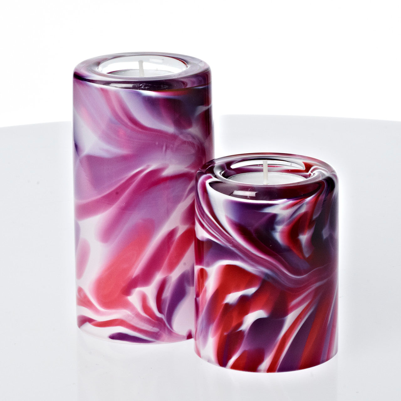 Teelichthalter Kerzenständer Tischleuchter Glas 2er-Set 9cm/13cm Handmade bunt