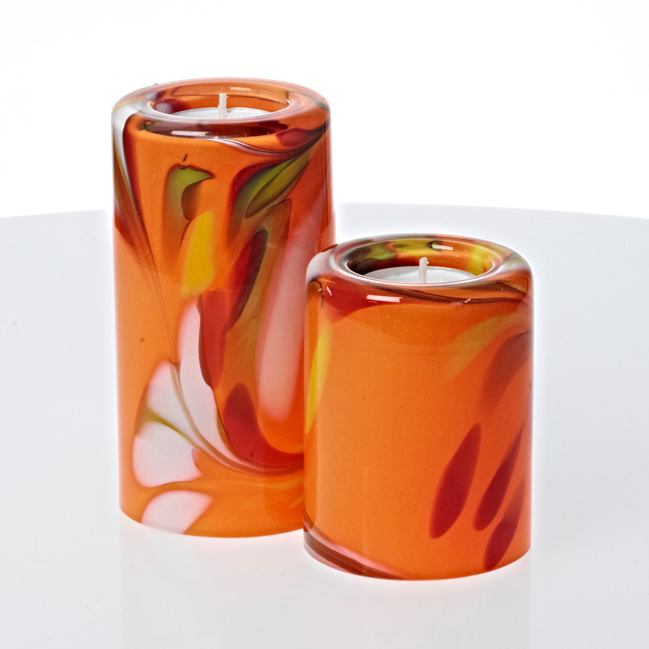 Teelichthalter Kerzenständer Tischleuchter Glas 2er-Set 9cm/13cm Handmade bunt