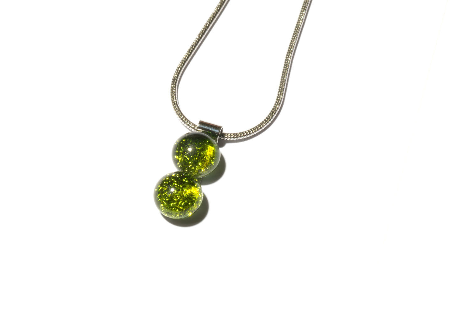 Halskette mit Glasperle Twinny Green Stone Fusing (Edelstahlkette)