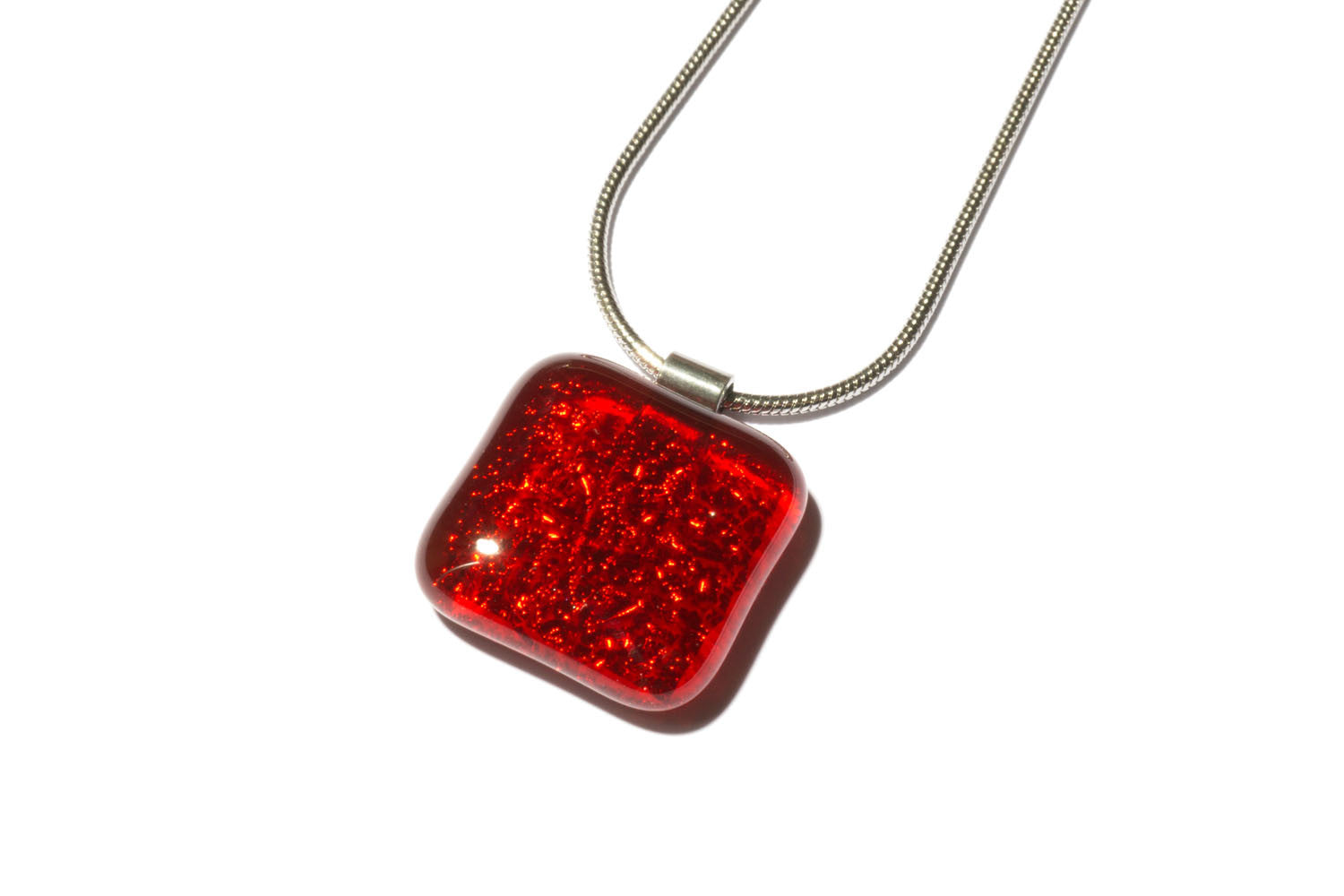 Halskette mit Glasanhänger Red Stone Simply (Edelstahlkette)