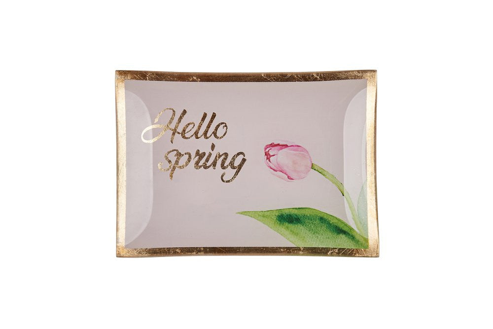 Glasteller Goldrand Hello Spring rosa 10x14cm