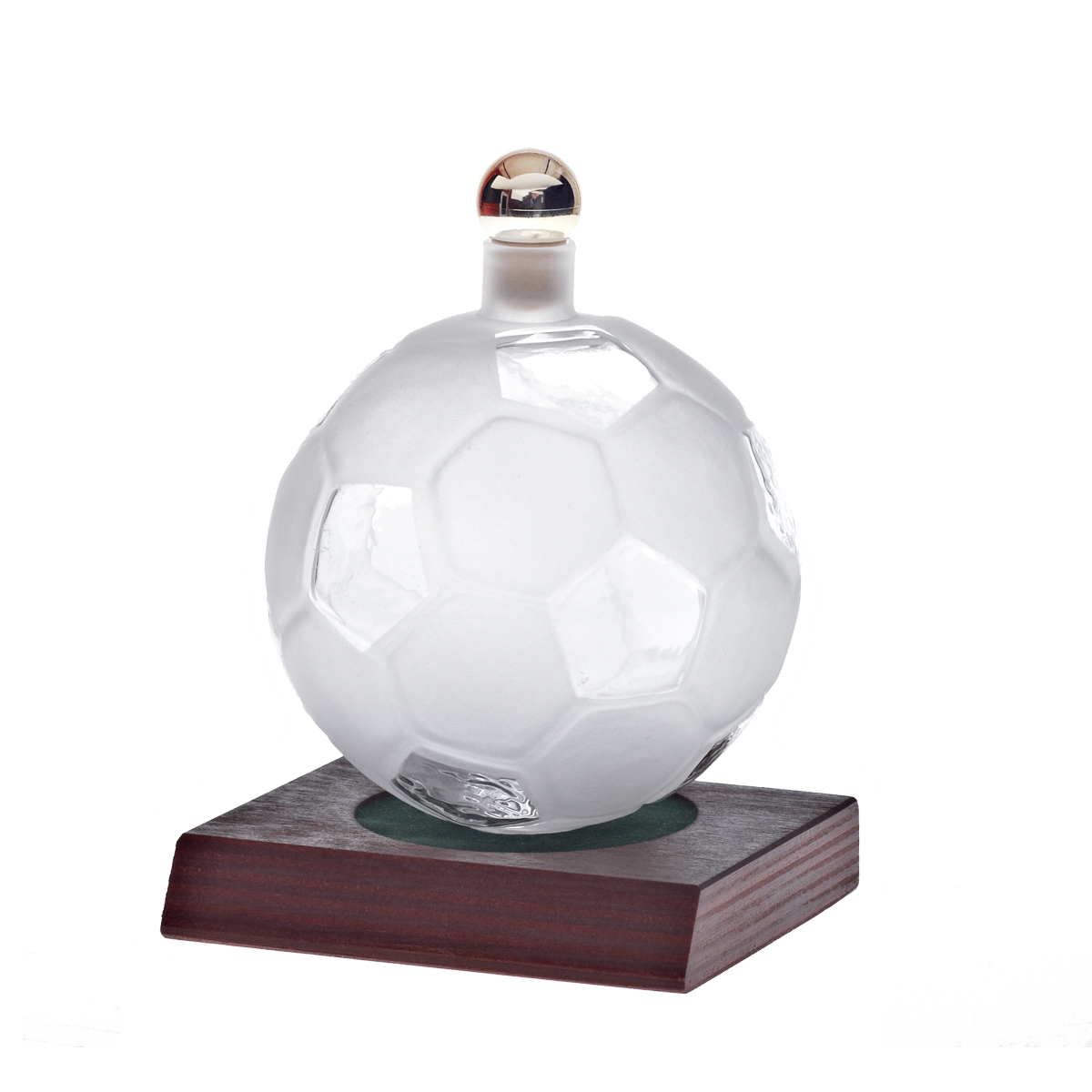 Geschenkflasche Glasflache Fußball Glas Holzsockel Leer  200 ml
