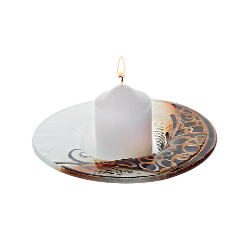Kerzenhalter Kerzenteller Schälchen rund Deko Fusingglas weiß gold 16cm Handmade