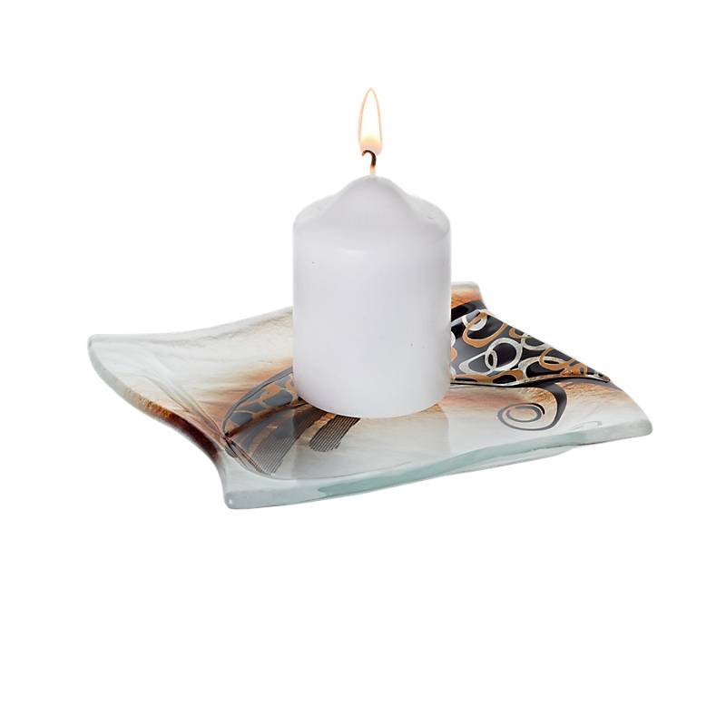 Kerzenhalter Glasteller Untersetzter Tischdeko Fusing weiß gold 14x14cm Handmade