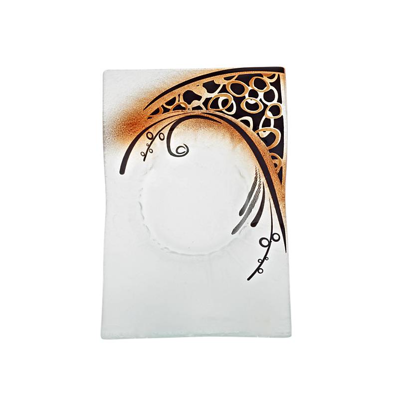 Kerzenteller Welle Kerzenhalter Schale Fusing Glas weiß gold 13x19cm Handmade