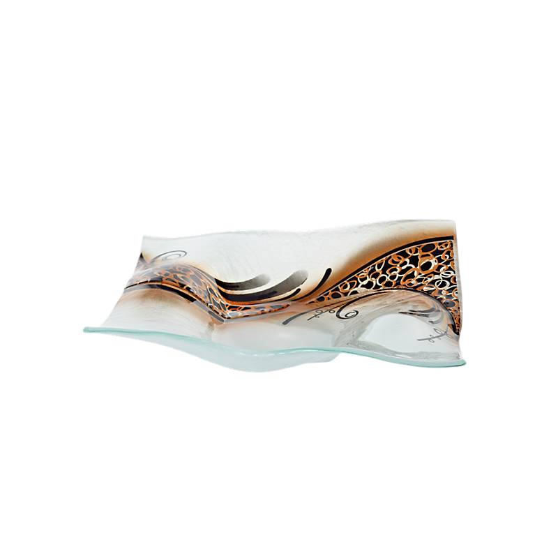 Glasschale Teller quadratisch Designobjekt Fusingglas weiß gold 22x22cm Handmade