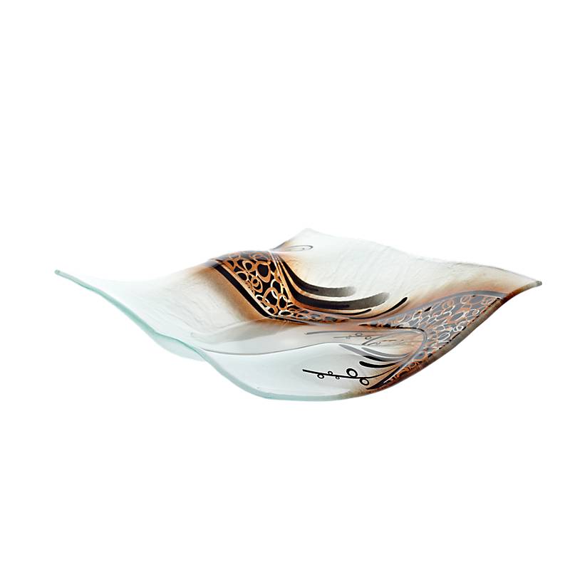 Glasschale Teller quadratisch Designobjekt Fusingglas weiß gold 22x22cm Handmade