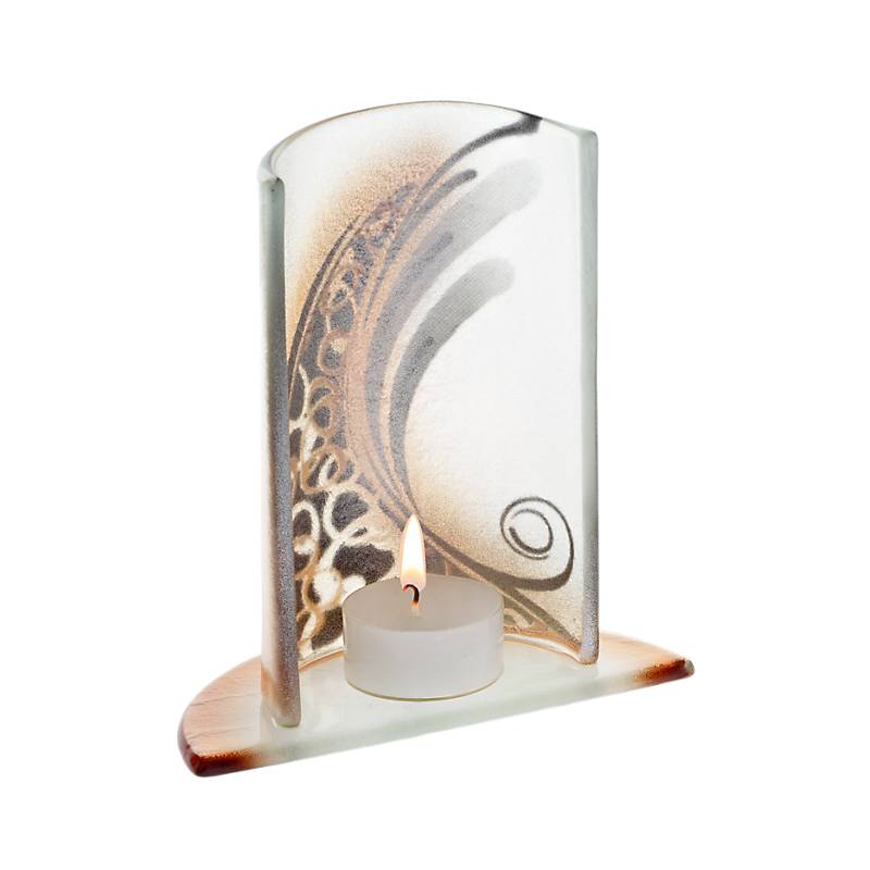 Windlicht Kerzenhalter Tischdeko Terrasse Fusing Glas 15cm weiß gold Handmade