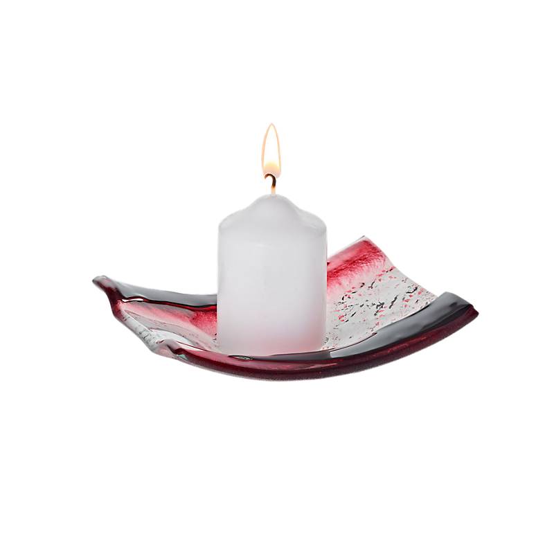 Kerzenhalter Kerzenteller Wippe Tischdeko Fusing Glas weiß rot 12x14cm Handmade
