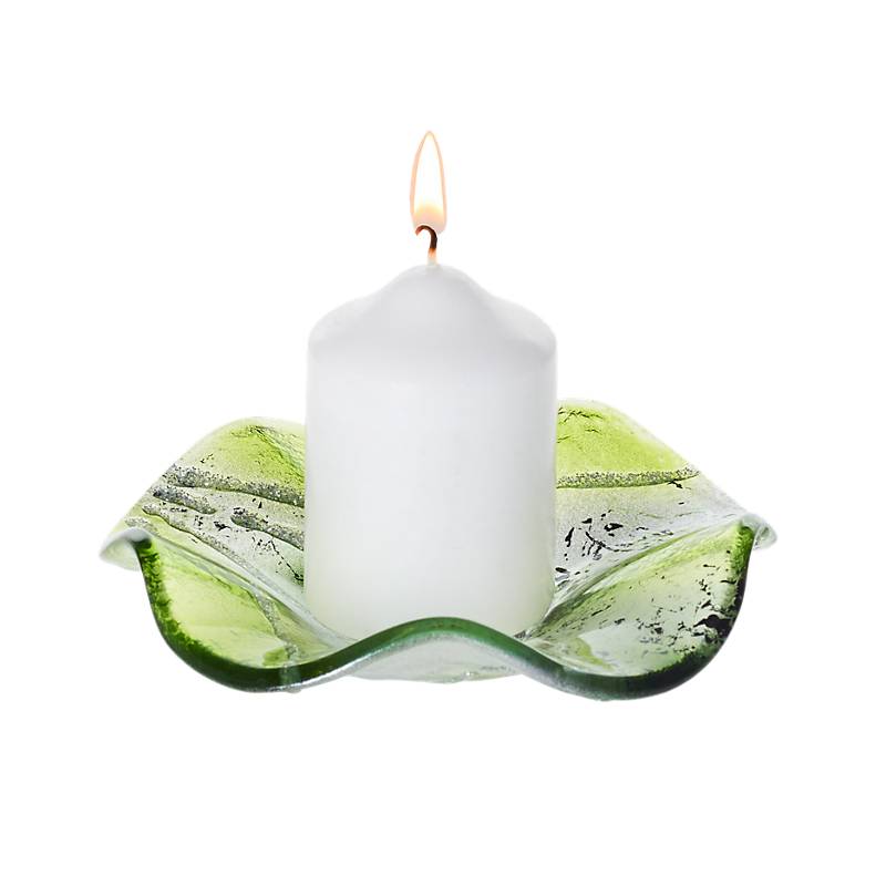 Kerzenhalter Schale Teller Blüte gewellt Deko Fusing Glas grün 14cm Handmade