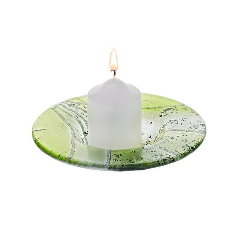 Kerzenhalter Kerzenteller Schälchen rund Deko Fusing Glas grün 16cm Handmade