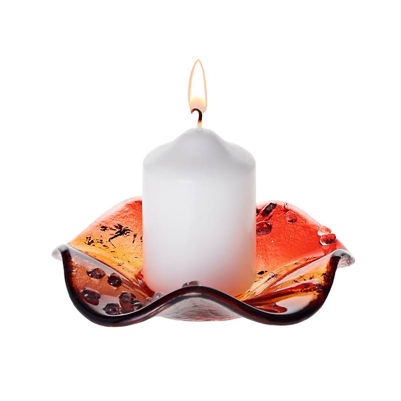 Kerzenhalter Schale Teller Blüte gewellt Deko Fusing Glas rot 14cm Handmade