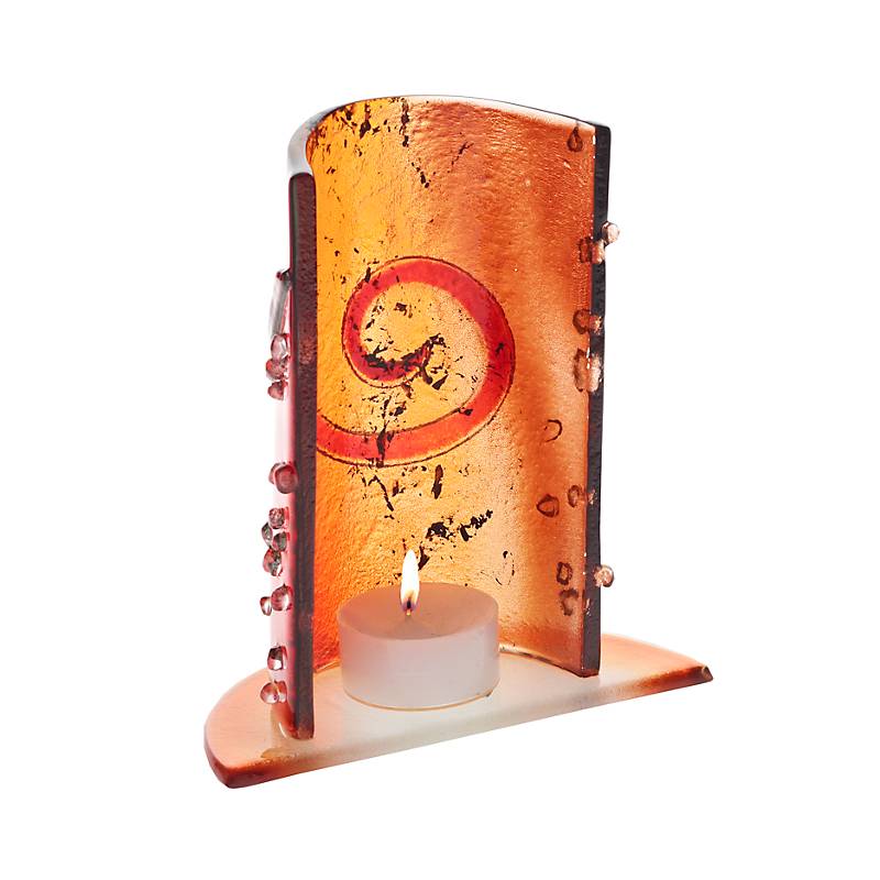 Windlicht Teelicht Kerzenhalter Tischdeko Terrasse Fusing Glas 15cm rot Handmade