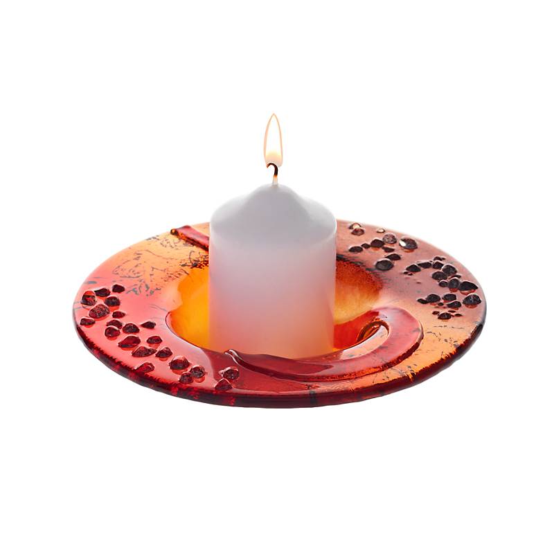 Kerzenhalter Kerzenteller Schälchen rund Deko Fusing Glas rot 16cm Handmade