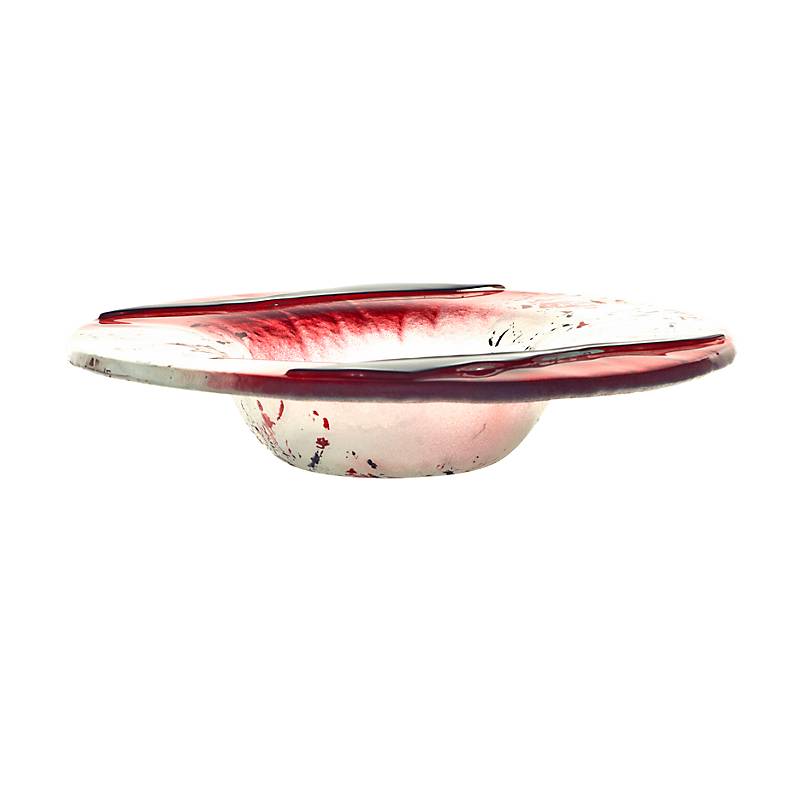 Kerzenhalter Kerzenteller Schälchen rund Deko Fusingglas weiß rot 16cm Handmade