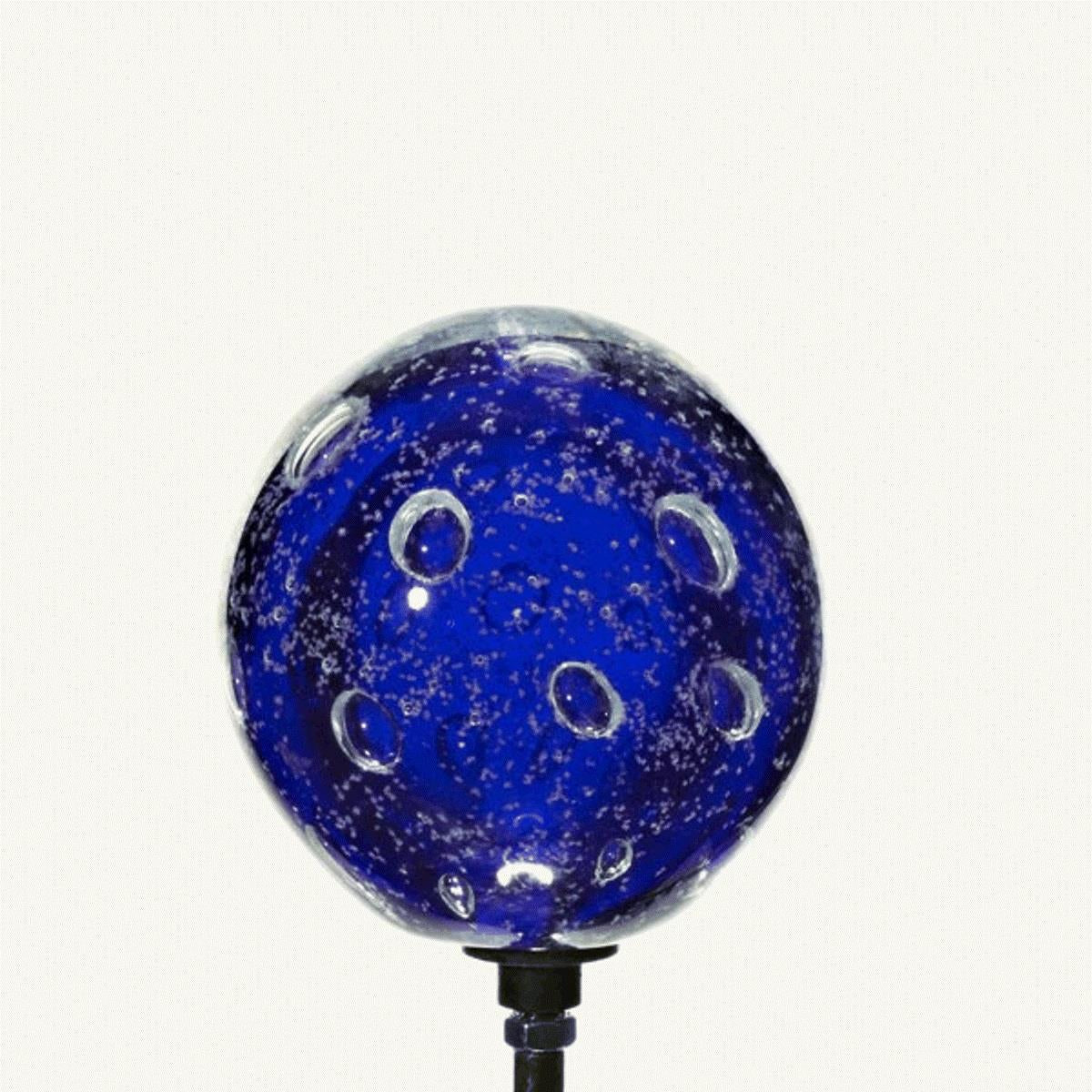 Gartenkugel blau Bubble Mini Murmel Blumenbeet Dekoration Handmade 9cm mit Stab