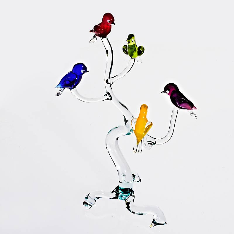 Vögel auf Ast Composition 16-22cm Tier Skulptur Figur Sammeln Vitrine Glaskunst