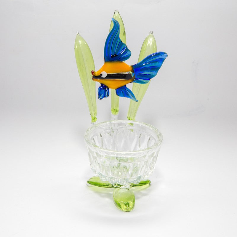 Teelichthalter mit Fisch Blumen 7,5cm  Glas Kerzenhalter Dekoration Geschenk