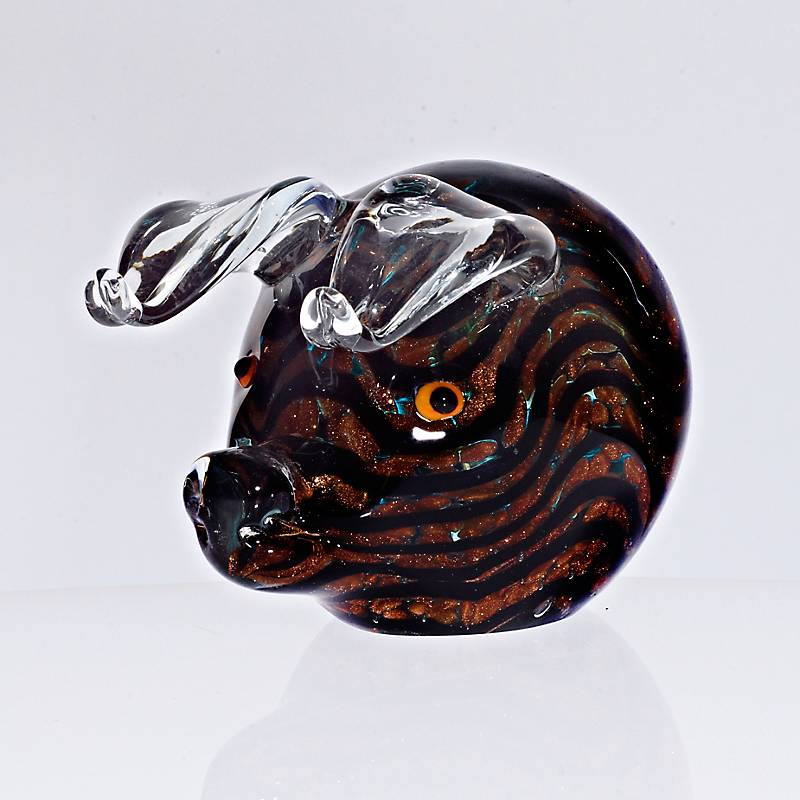 Glasfigur Schwein schwarz Murano-Design 12cm handgefertigtes Glastier Unikat
