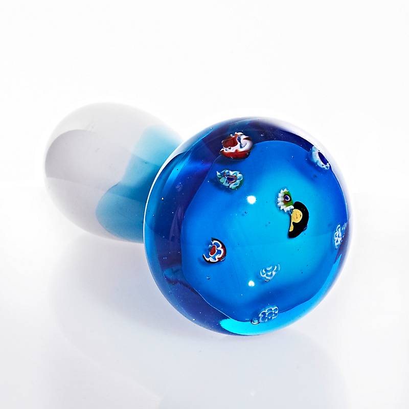 Glasfigur Pilz blau weiß Murano-Design 18cm handgefertigtes Glastier Unikat