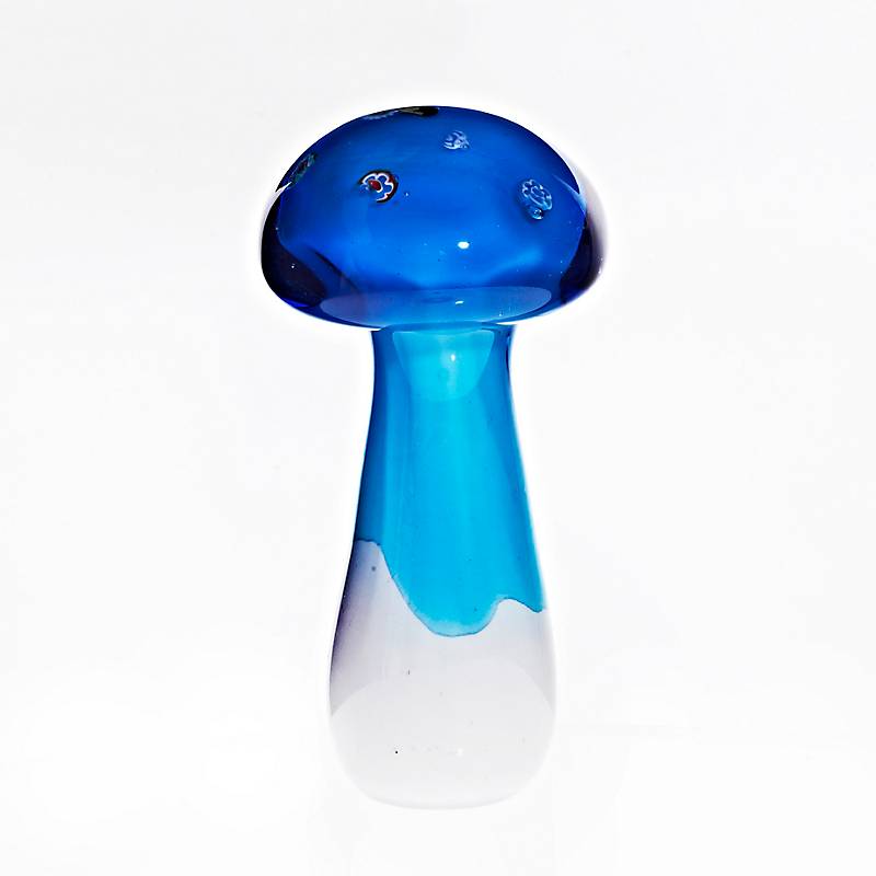 Glasfigur Pilz blau weiß Murano-Design 18cm handgefertigtes Glastier Unikat