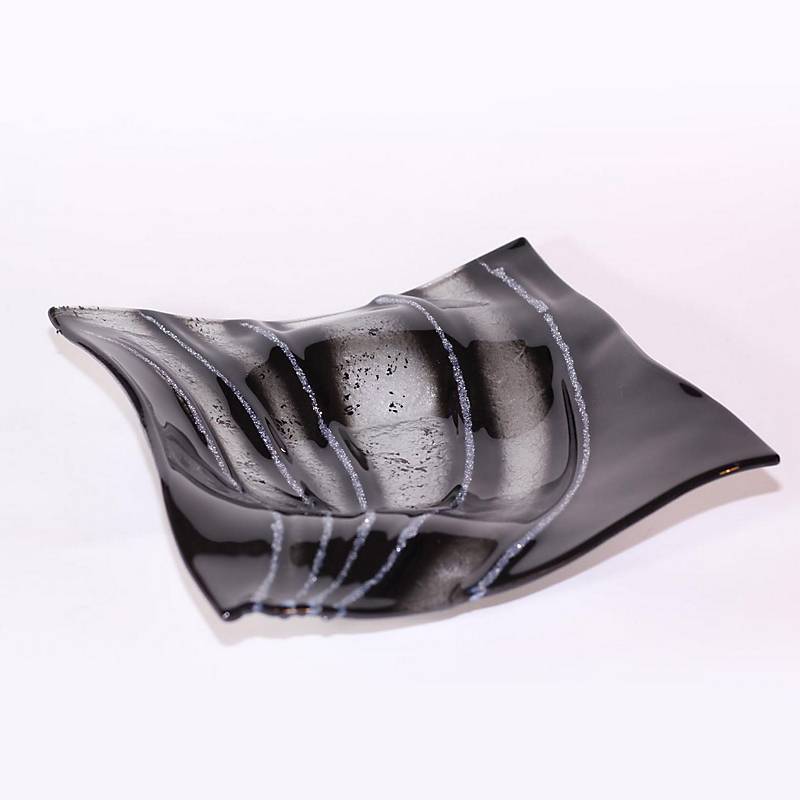 Glasschale Teller quadratisch Design Objekt Fusing Glas schwarz 22x22cm Handmade