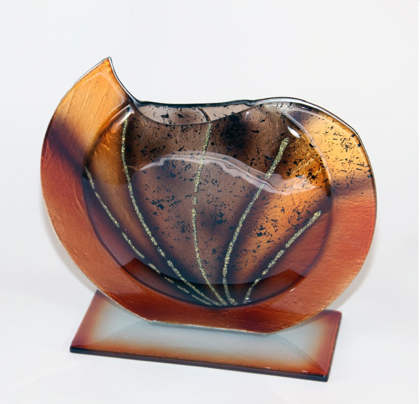 Glasvase Designelement Deko Tischvase Fusing Glas rund braun 27cm Handmade