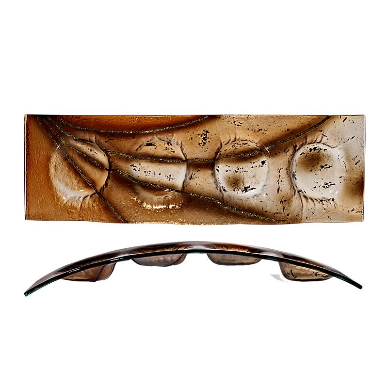 Kerzenhalter Bogen Adventskranz 4er Kerzenteller braun Fusing Glas 42cm Handmade