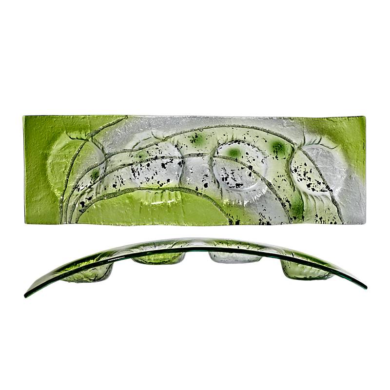 Kerzenhalter Bogen Adventskranz 4er Kerzenteller grün Fusing Glas 42cm Handmade