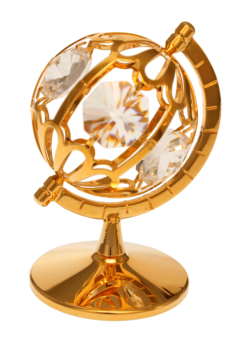 Globus Metallfigur vergoldet Kristallelemente 6,5 cm Geschenk
