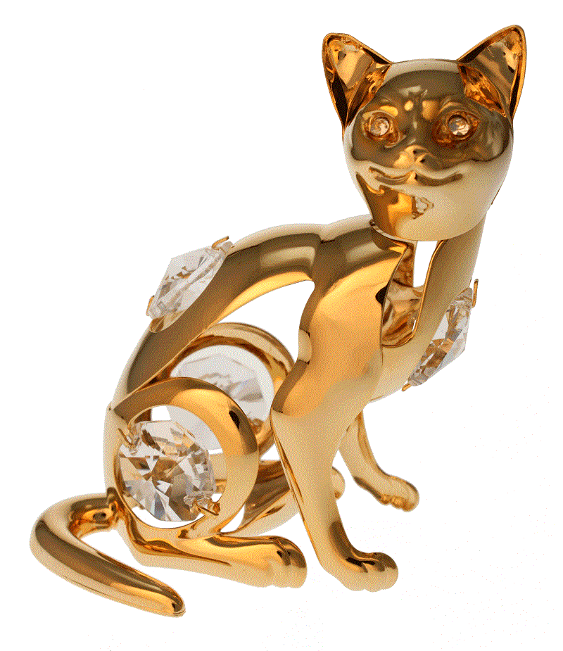 Katze sitzend Metallfigur vergoldet Kristallelemente 7cm Geschenk