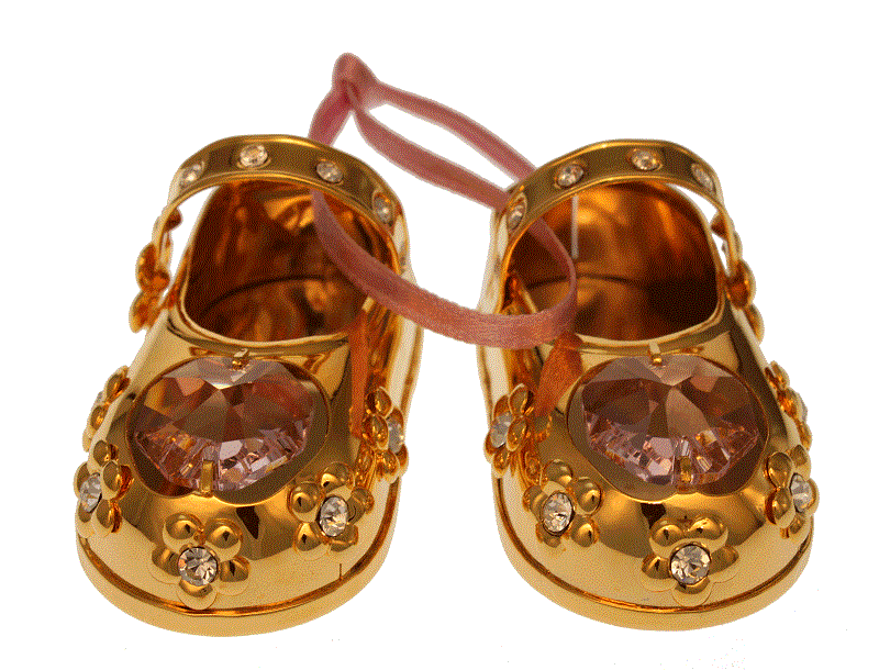 Babyschuhe Mädchen Metall vergoldet Kristallelemente 5 cm Geschenk