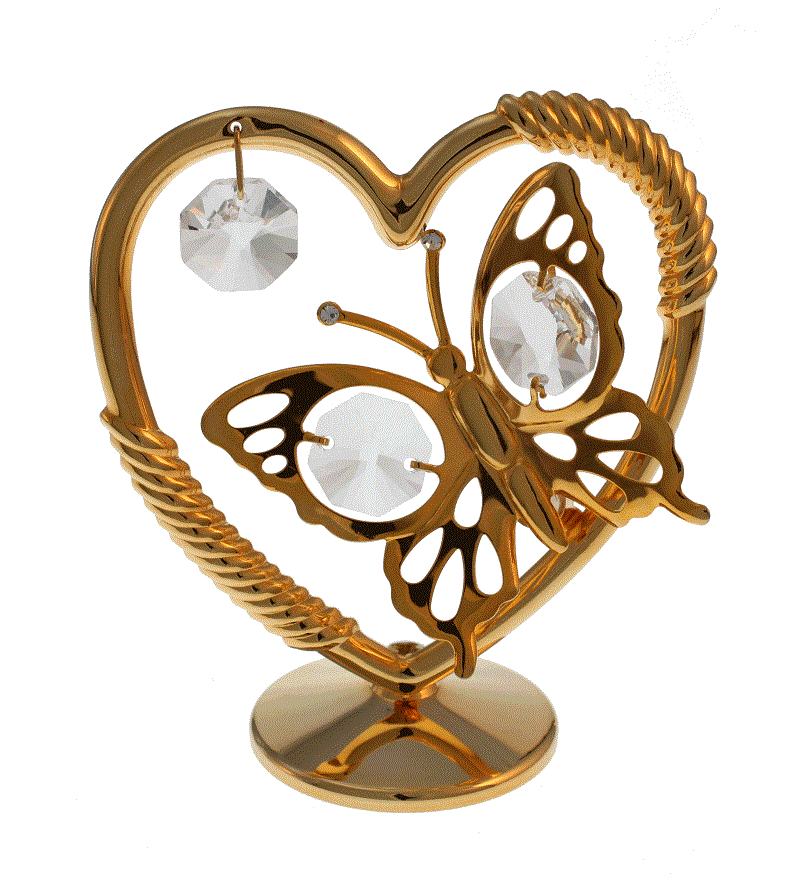 Herz Schmetterling Metall vergoldet Kristallelemente 8 cm Geschenk