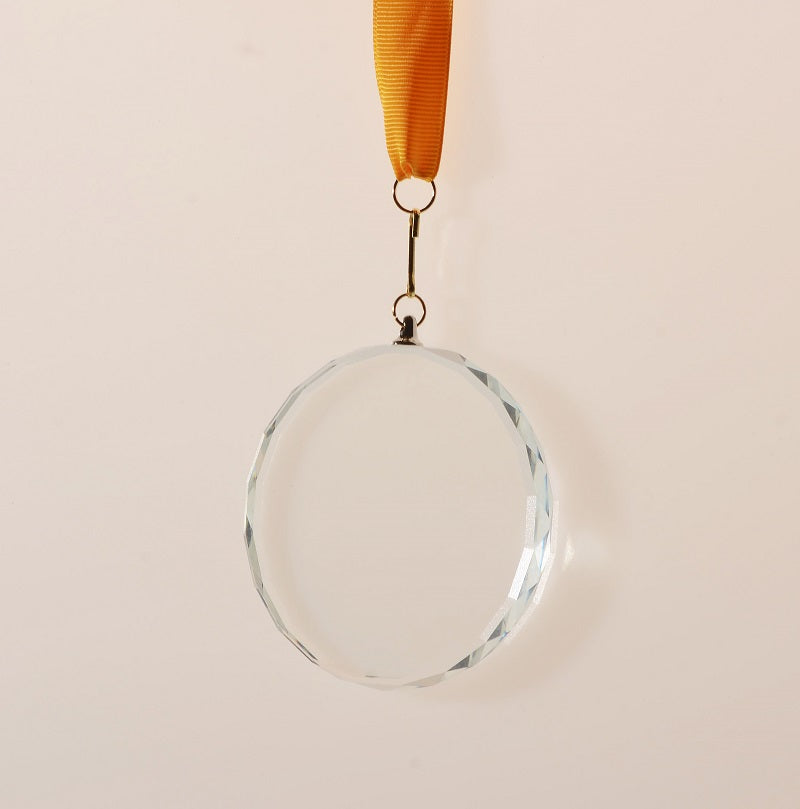 Glas Medaille Rund geschliffen Pokal 8cm inkl. Band und Geschenkbverpackung