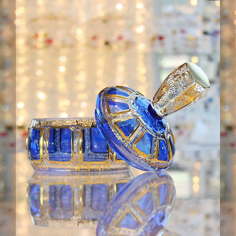 Dose mit Deckel Blue Queen 11,5 cm, Blau/Gold, aus Glas
