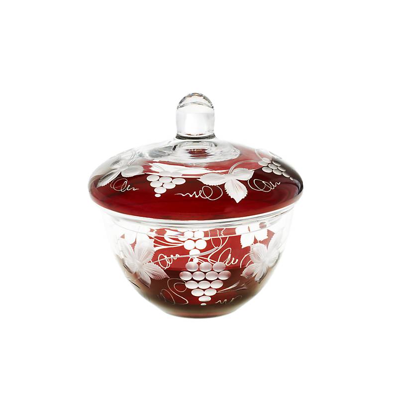 Dose mit Deckel Red Queen 14,5 cm, Weinrot, aus Glas