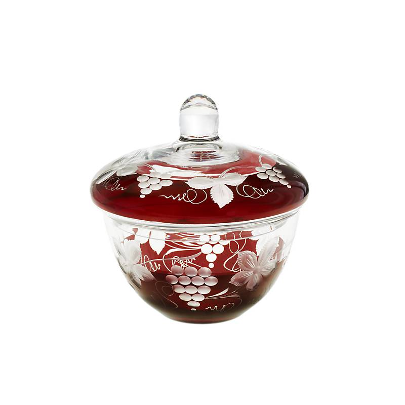 Dose mit Deckel Red Queen 14,5 cm, Weinrot, aus Glas