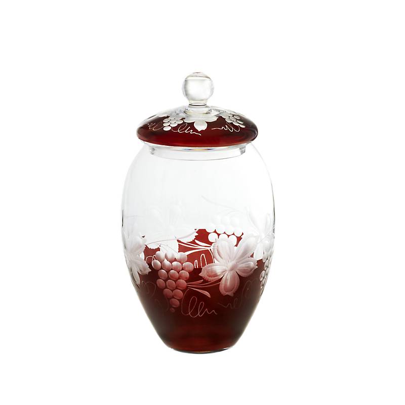 Dose mit Deckel Red Queen 24 cm, Weinrot, aus Glas