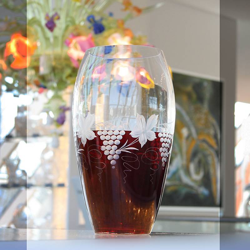 Vase Red Queen 29 cm, Weinrot, aus Glas