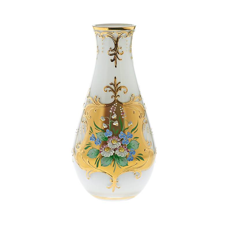 Vase White Queen 25 cm, Weiß/Gold, aus Glas