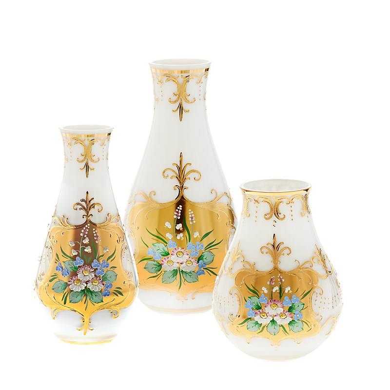 Vase White Queen 30 cm, Weiß/Gold, aus Glas