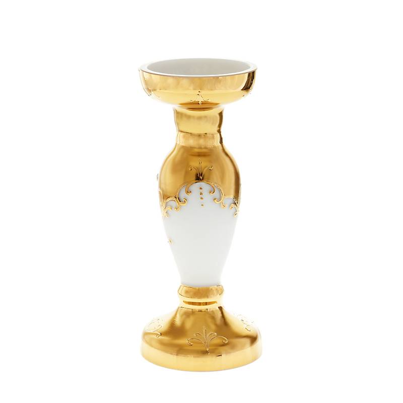Kerzenhalter White Queen 21,5 cm, Weiß/Gold, aus Glas