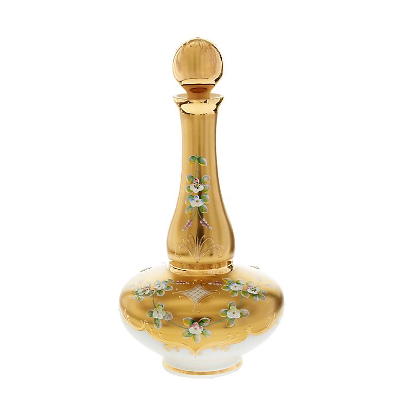 Servierflasche mit Verschluss White Queen 37cm, Weiß/Gold, aus Glas
