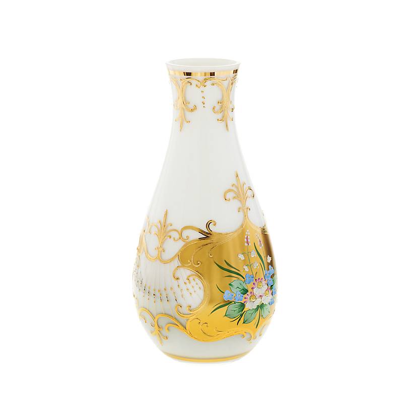Vase White Queen 30 cm, Weiß/Gold, aus Glas