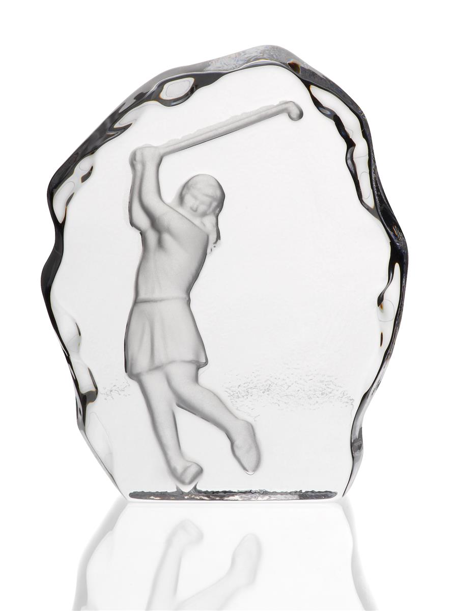 Glaspokal Golfspielering Frau Bleikristall teilmattiert 12 cm